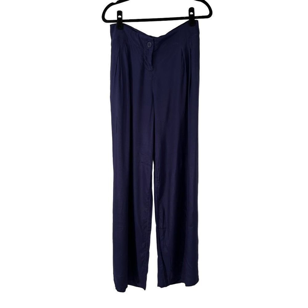 Cristina Ehrlich Navy Blue‎ Wide Leg 100% Rayon Pants